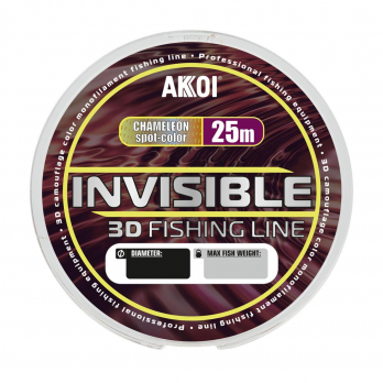 Монофильная леска AKKOI INVISIBLE 3D хамелеон (25m) ф-0,10mm (2,1 кг)