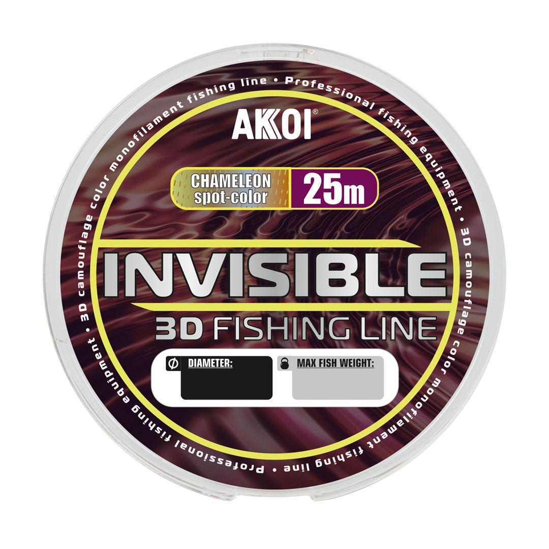 Монофильная леска AKKOI INVISIBLE 3D хамелеон (25m) ф-0,12mm (2,94 кг)