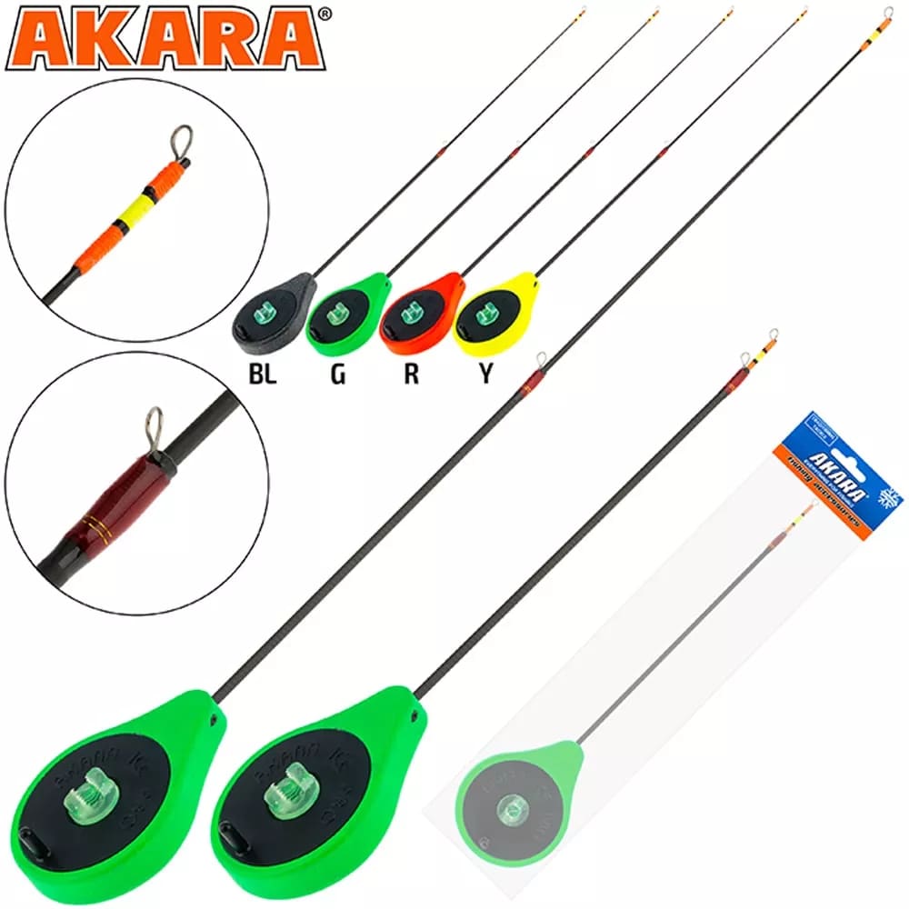 Удочка зимняя балалайка Akara ICE PRO L 355 пенопласт D44 (1-8г) хлыст стеклопласт тел, зеленый