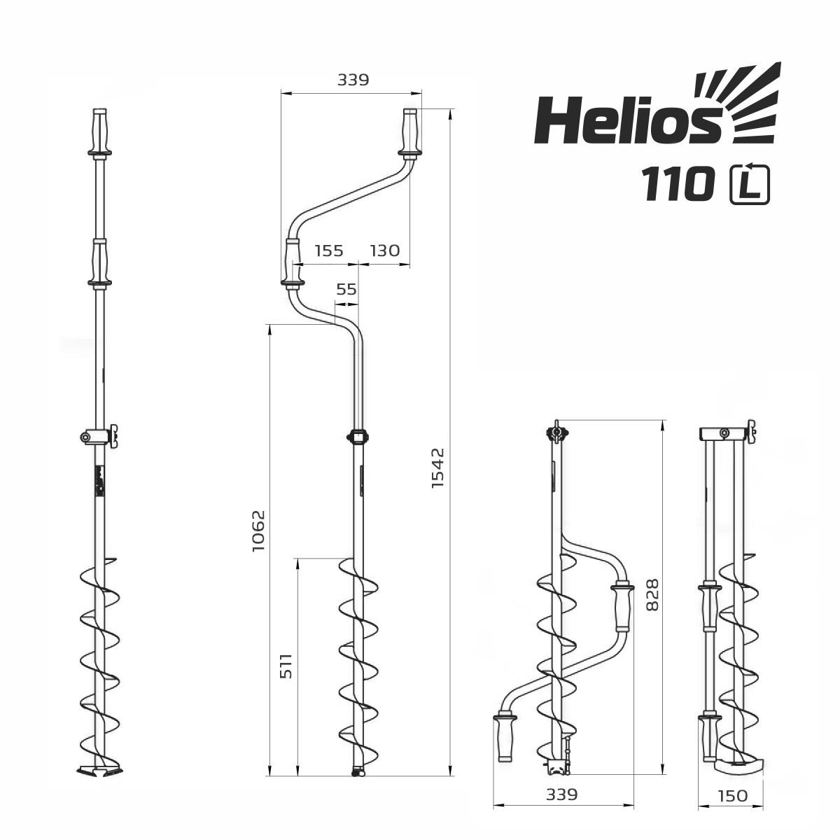 Ледобур Helios 110 Long левое вращение длина шнека 71см